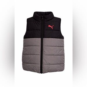 Puma Toddler Puffer Vest Gray Black Red Logo Size XS 5/6 Insulated EUC